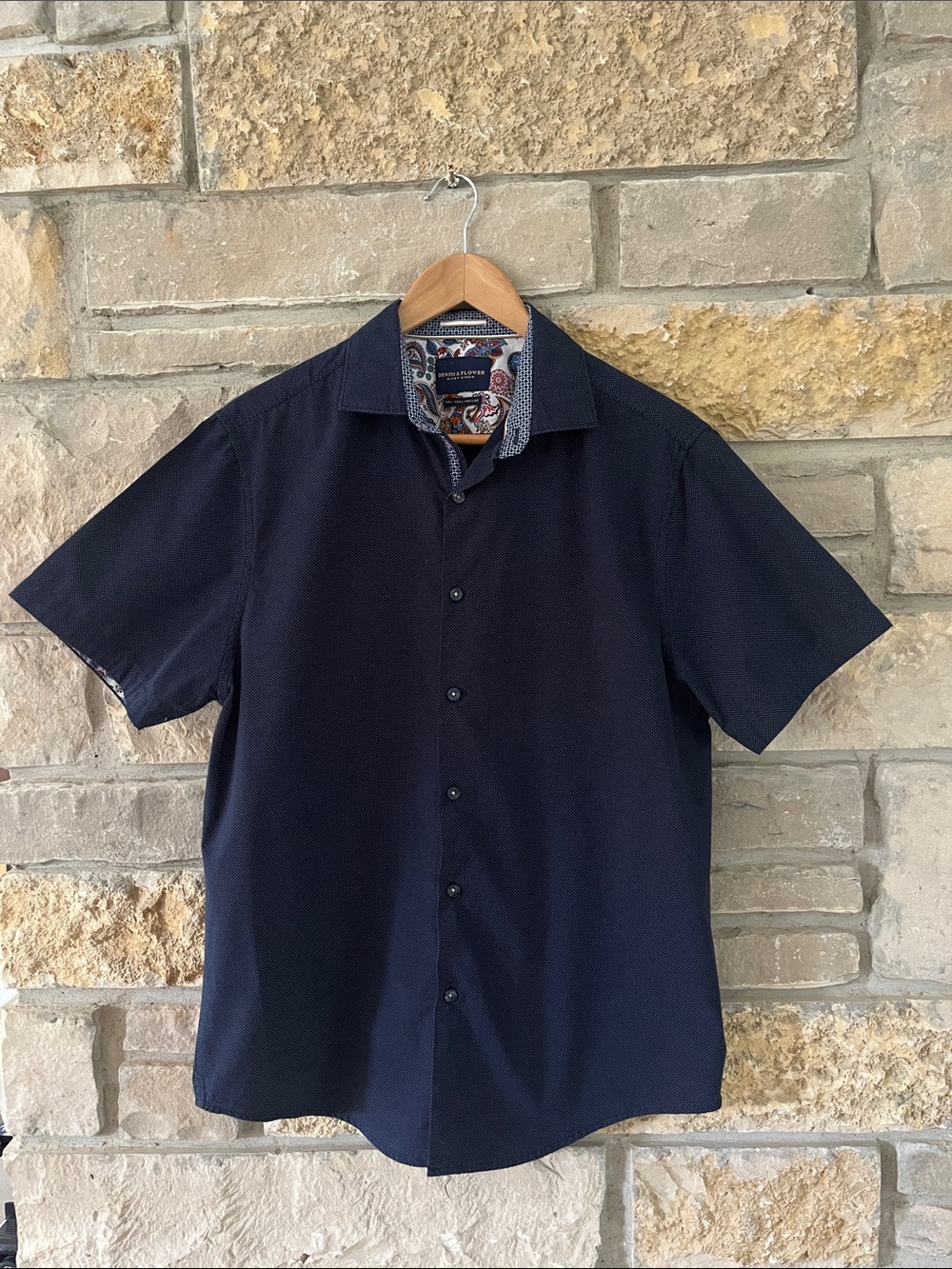 Denim & Flower Ricky Singh Navy Blue with White Polka Dots Size Large